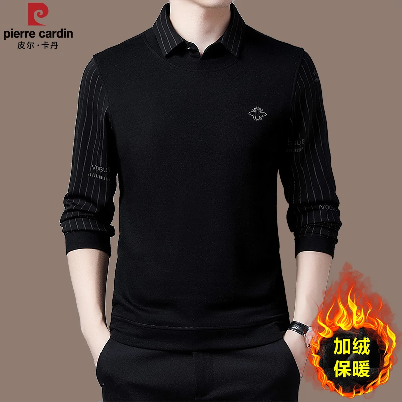 【国际大牌皮尔卡丹】高档polo衫假两件卫衣男士秋冬加绒加厚打底衫