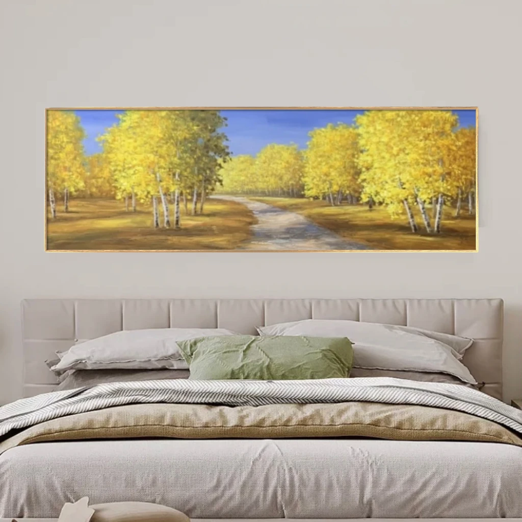 手绘油画装饰画床头卧室挂画轻奢风树林黄金满地居家画