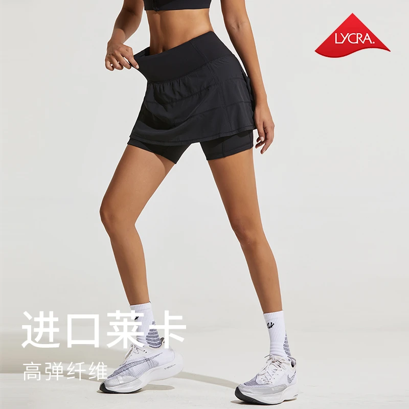【新品】科里芙新款多口袋运动短裙高腰假两件高弹跑步训练裙裤