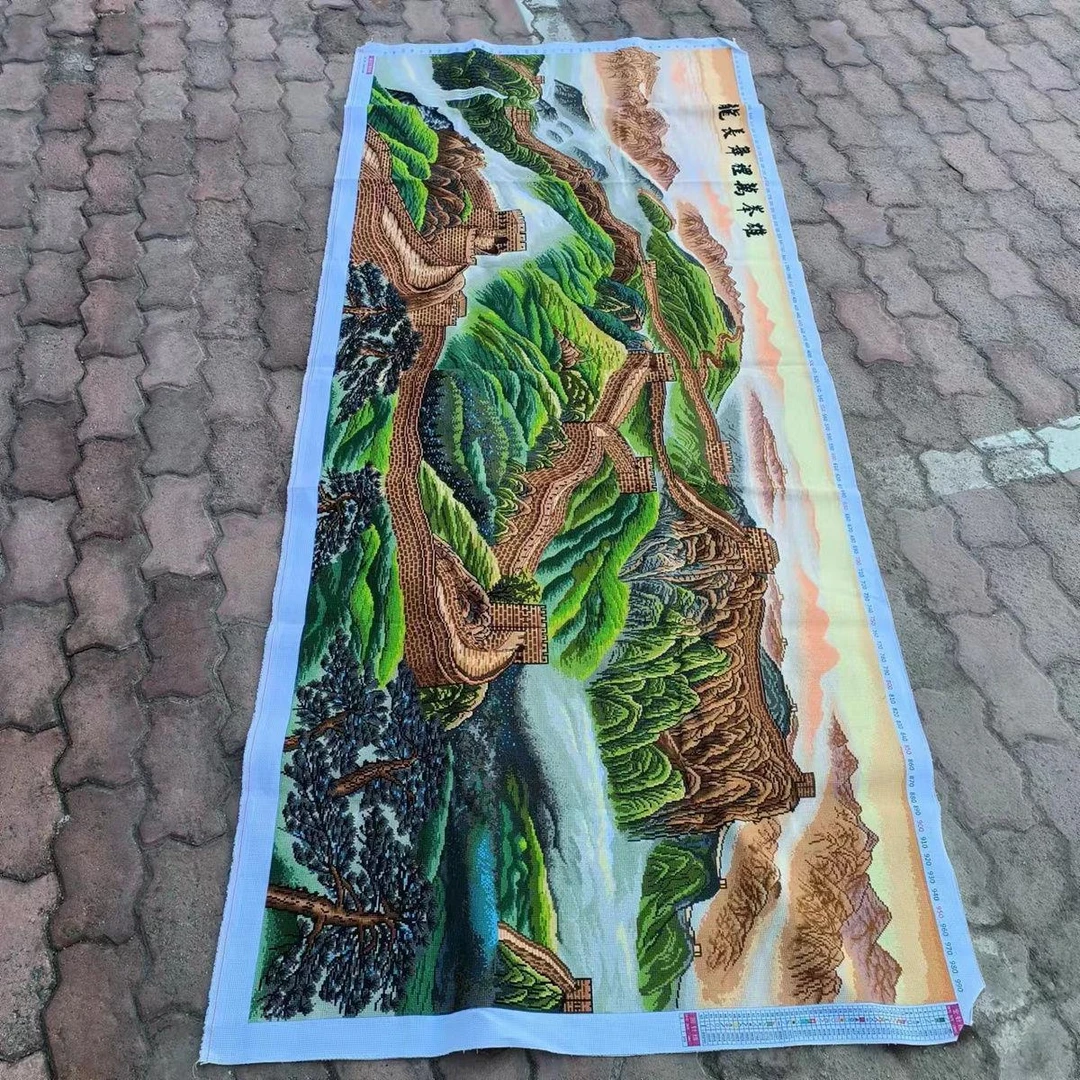 成品万里长城图客厅山水风景画纯手工绣好的十字绣成品挂画出售
