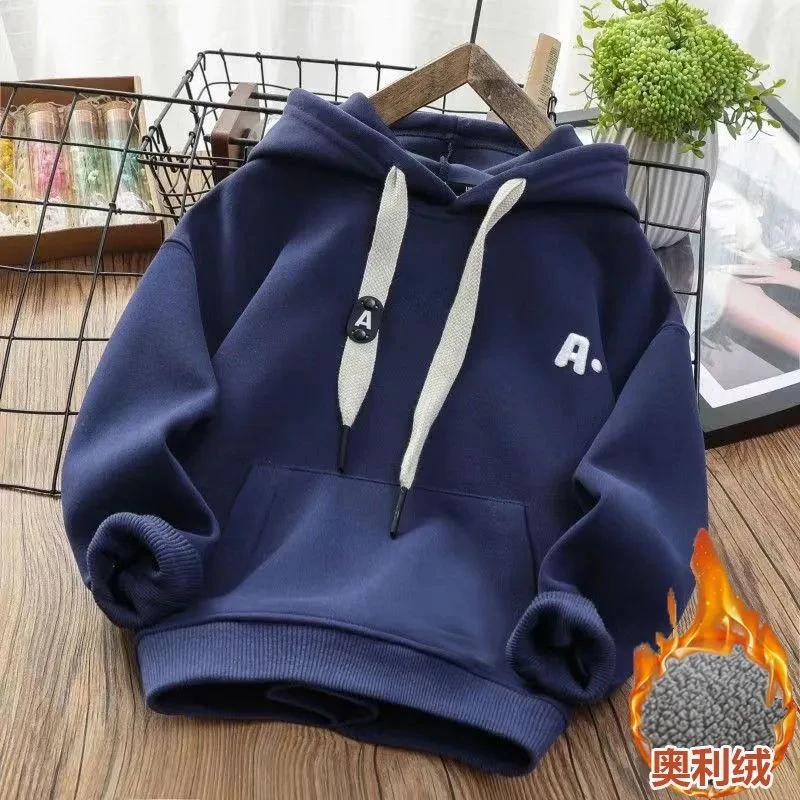 男童加绒卫衣新款男孩休闲打底中大童洋气加绒加厚上衣新冬款套头
