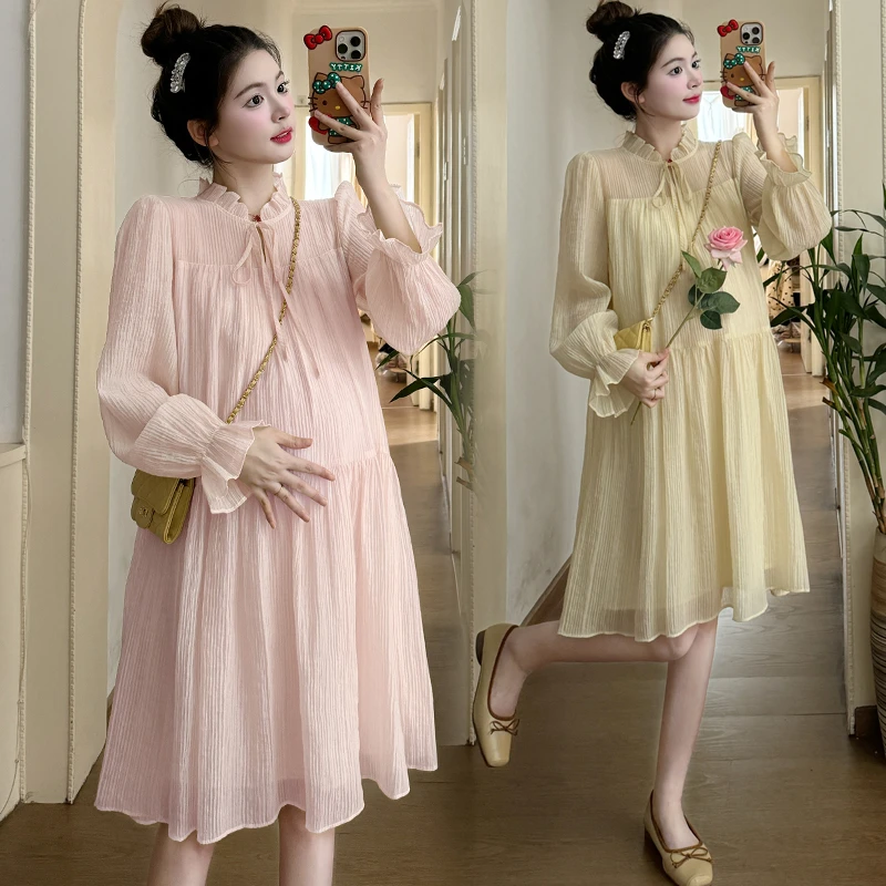 2024春季新款宫廷风复古法式显瘦长袖宽松仙女裙甜美孕妇装连衣裙
