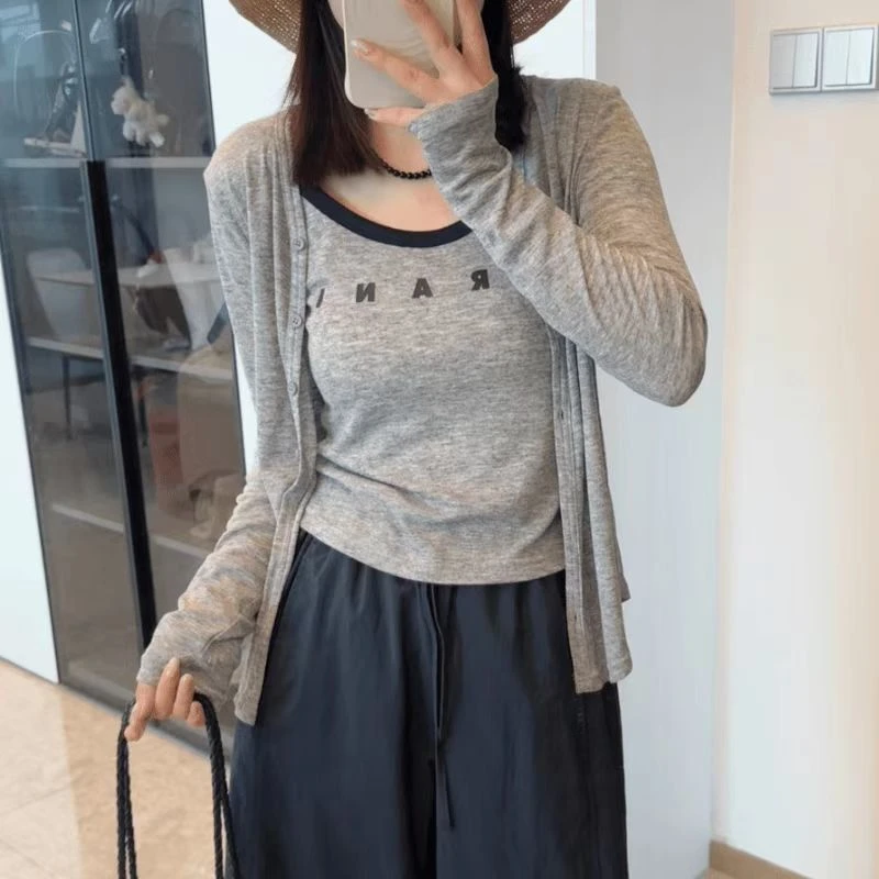 洋气两件套吊带开衫莫代尔新品欧货时髦薄款短外套外搭潮流打底衫