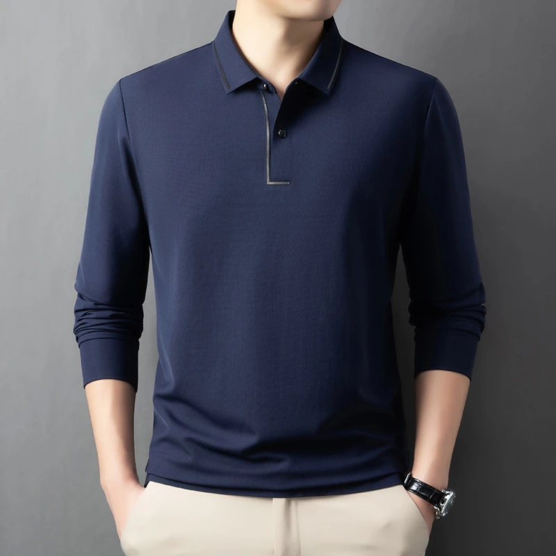 纪诗哲商务T恤休闲舒适长袖百搭2025秋季新款时尚男士翻领polo衫