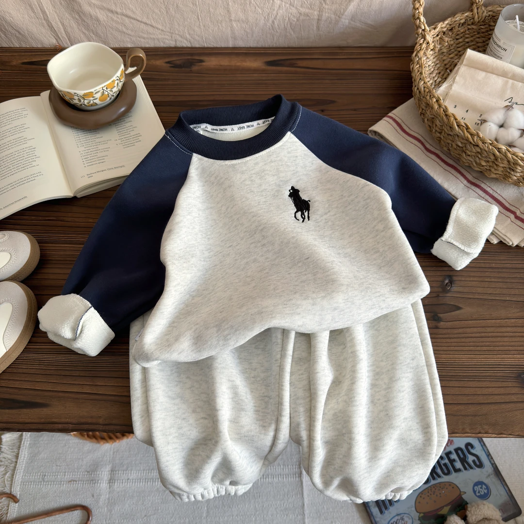 【刺绣卫衣】儿童卫衣套装男女童秋冬新款休闲加绒卫衣卫裤两件套