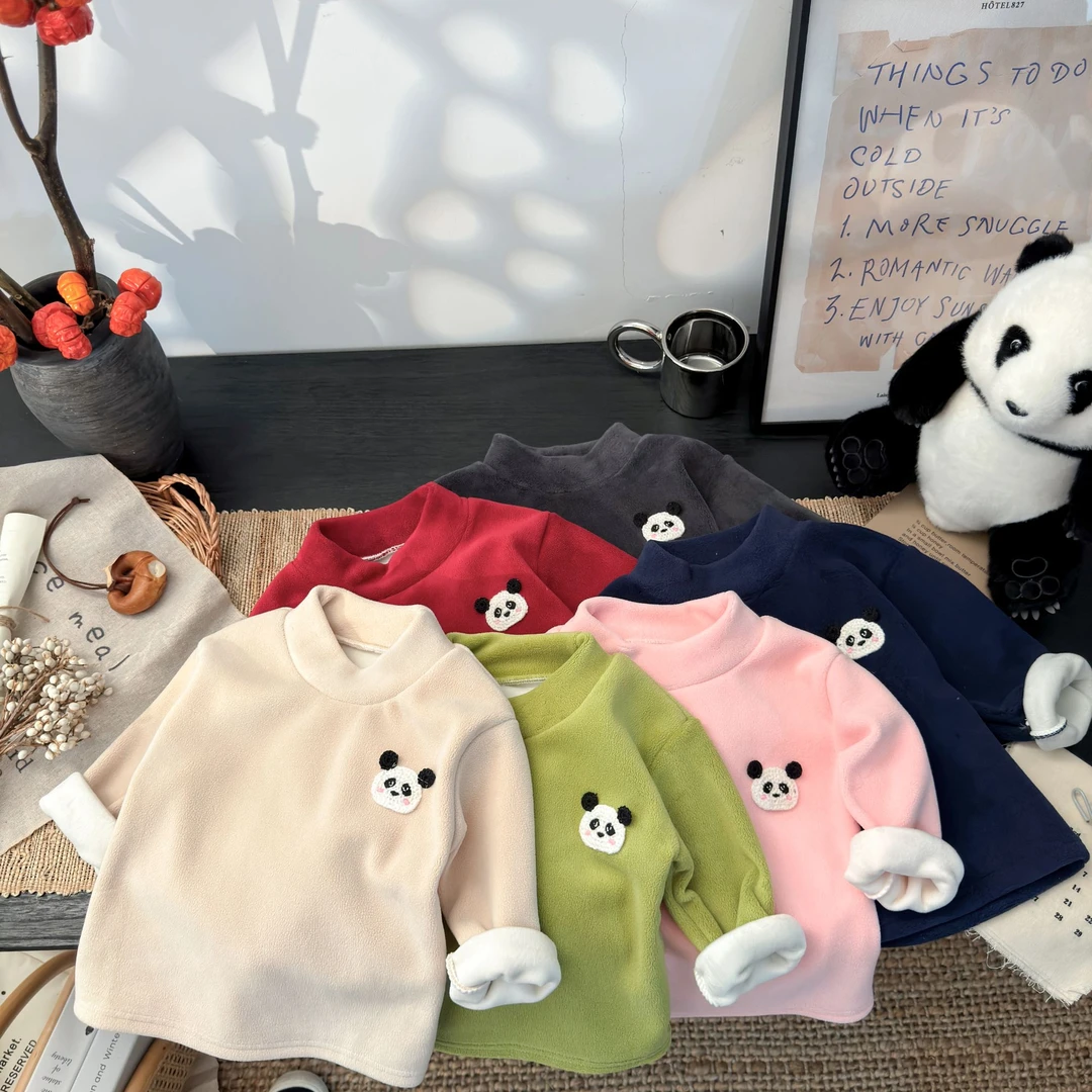 【加绒加厚】儿童秋冬半高领打底衫双面奥粒绒男童女童长袖卫衣