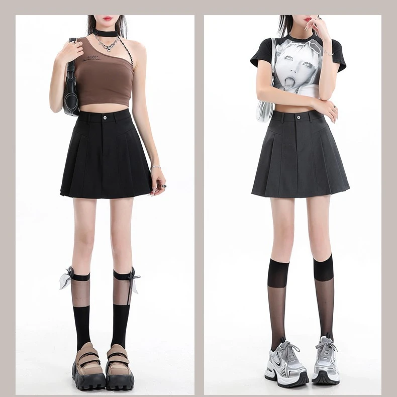 Meiky饼 经典百搭 修饰腿型 显瘦百褶半身裙 2色入 110