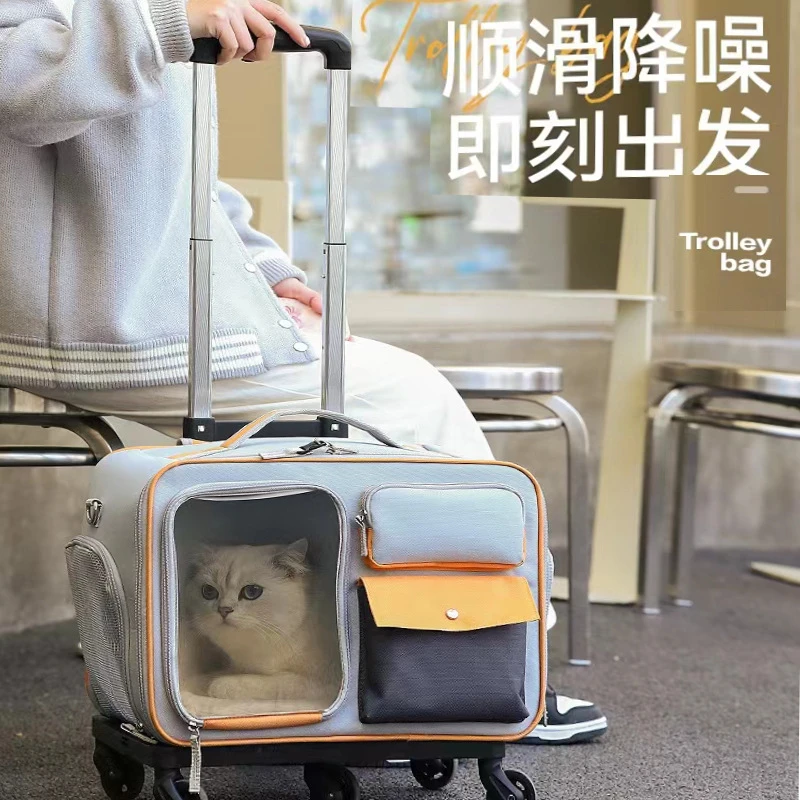 舒适宠物拉杆箱外出便携猫咪行李箱推车狗狗旅行防应激背包猫箱子