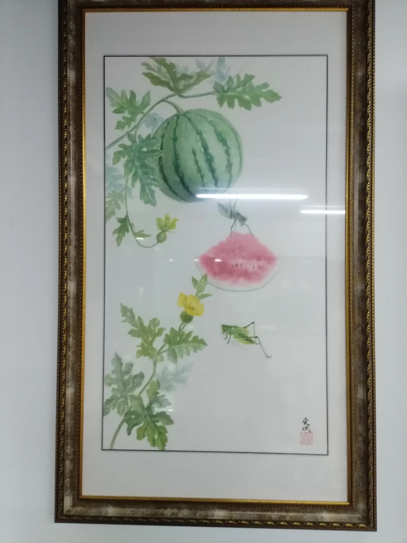 原创国画《瓜园双蝈图》