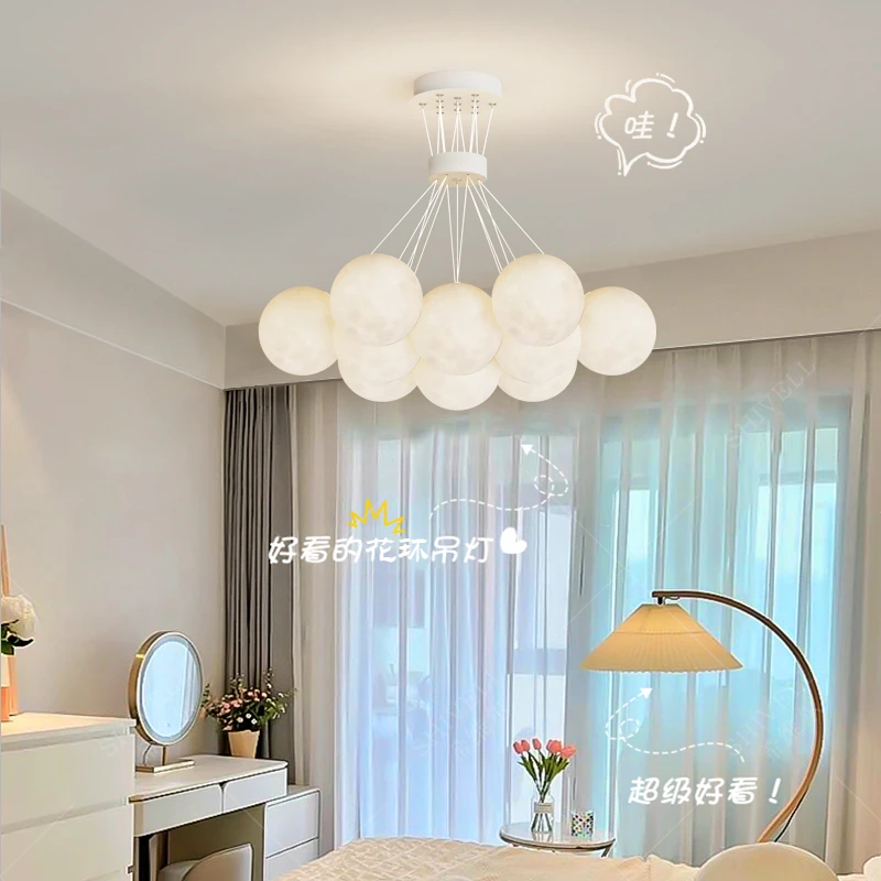 北欧客厅吊灯网红月球灯现代温馨浪漫卧室房间灯ins网红奶油风格