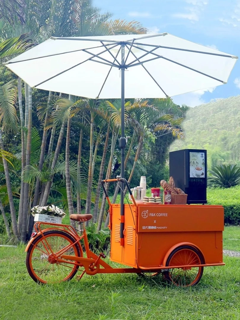 北欧摆摊小推车咖啡车铁艺促销车可移动花车可骑行创意餐车三轮车