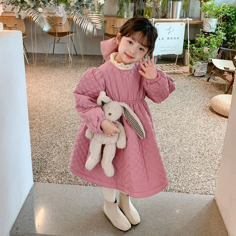 巴拉拉女童冬季洋装2023新款儿童裙子秋冬装公主裙女宝宝夹棉加厚