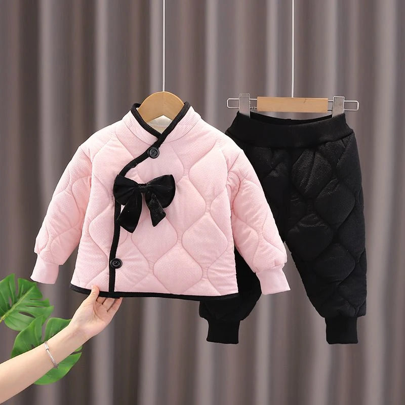 巴拉拉女童秋冬季套装2023新款网红儿童加绒棉衣两件套洋气宝宝加
