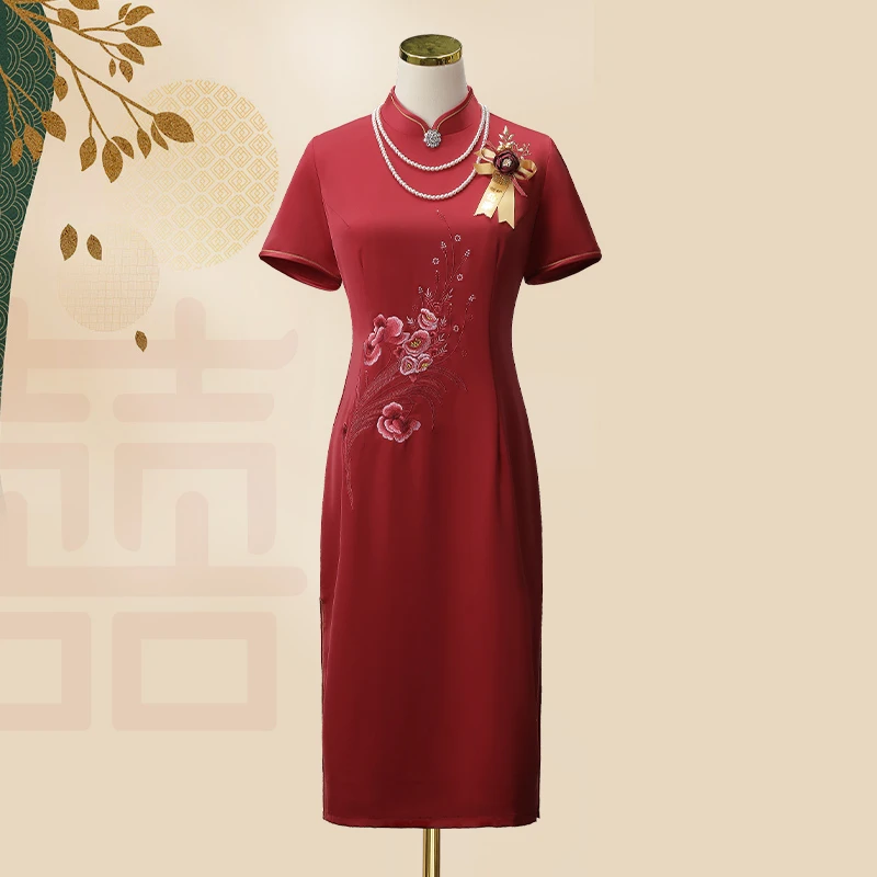 联邦劳伦【花好月圆】妈妈婚宴礼服红色中式高贵气质婆婆旗袍383