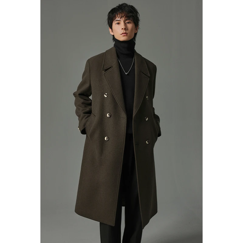 【YM】2024冬季韩版男士加厚长款绵羊毛大衣FLD16
