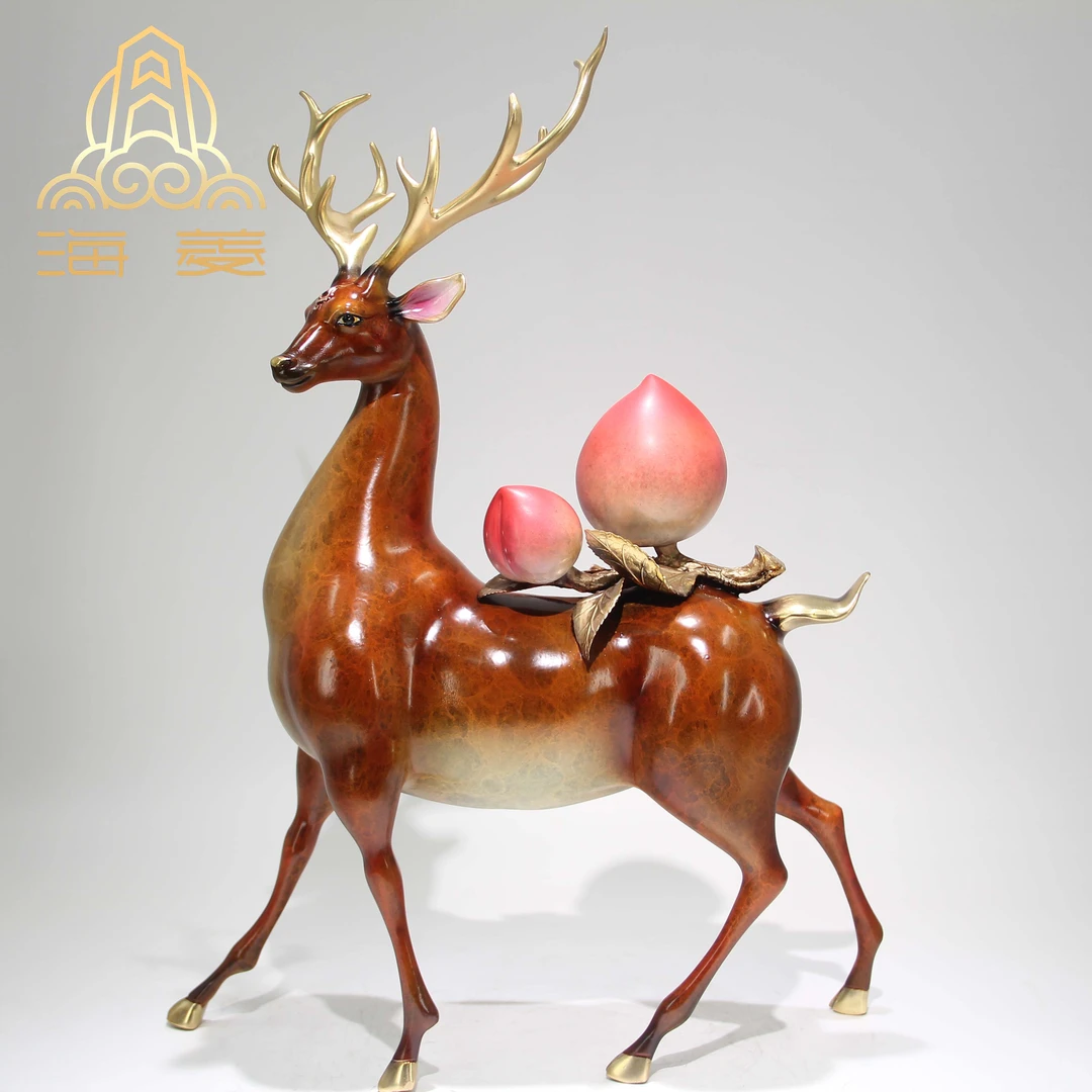 【仙桃鹿】全黄铜摆件家居装饰品乔迁开业公司办公室客厅摆件工艺品