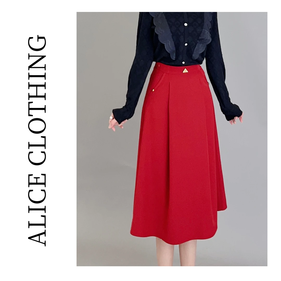 6【ALICE “点睛之裙”优雅半裙】藏肉伞裙 金属点缀 S621026W