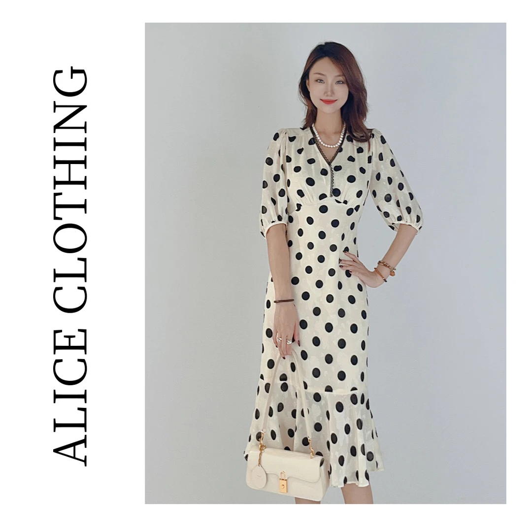 5 ALICE “复古女郎”连衣裙 暗纹波点 优雅显瘦 S1033677J