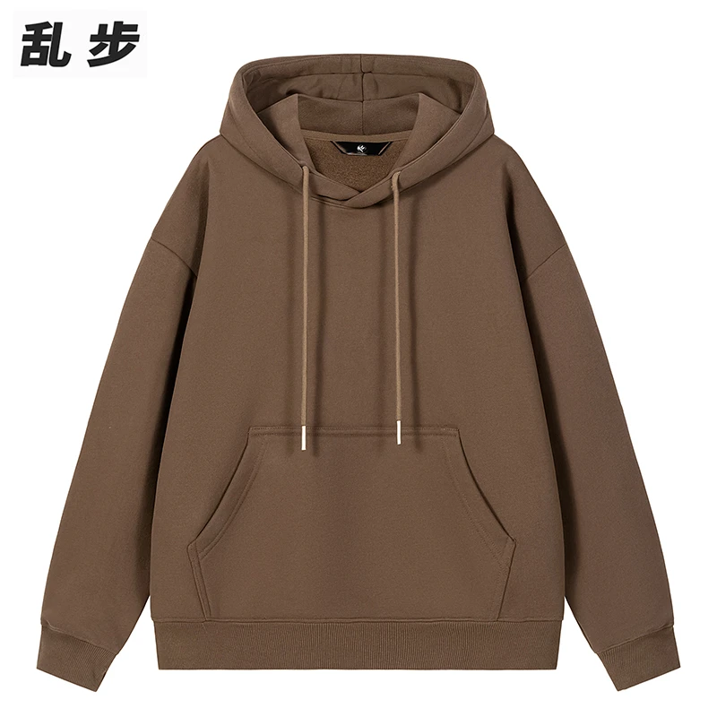 青年学生连帽卫衣男2023秋季新品高级感纯色宽松休闲加厚保暖外套