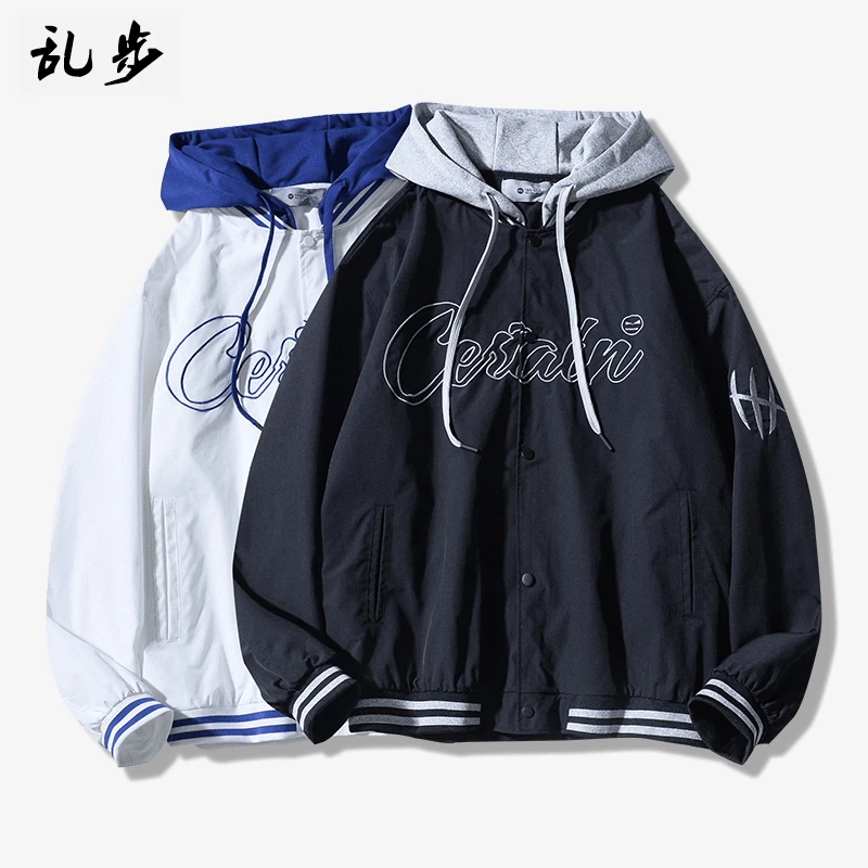 字母刺绣连帽棒球服夹克男女春季韩版潮流ins风超火情侣装外套潮