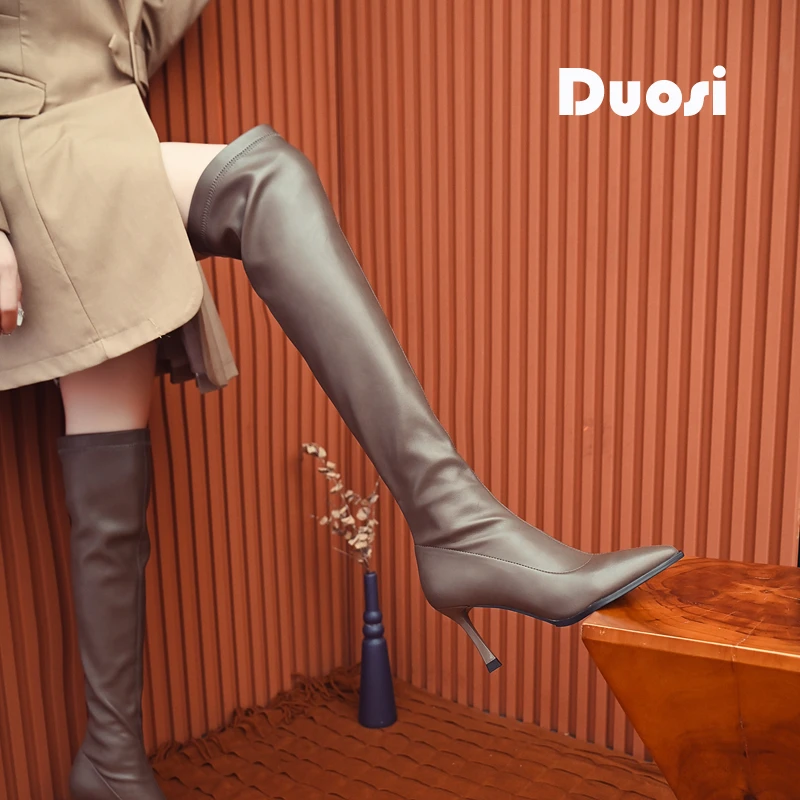 【DUOSI-1】7cm过膝长靴女秋冬尖头细跟瘦瘦靴高跟骑士靴A916-35