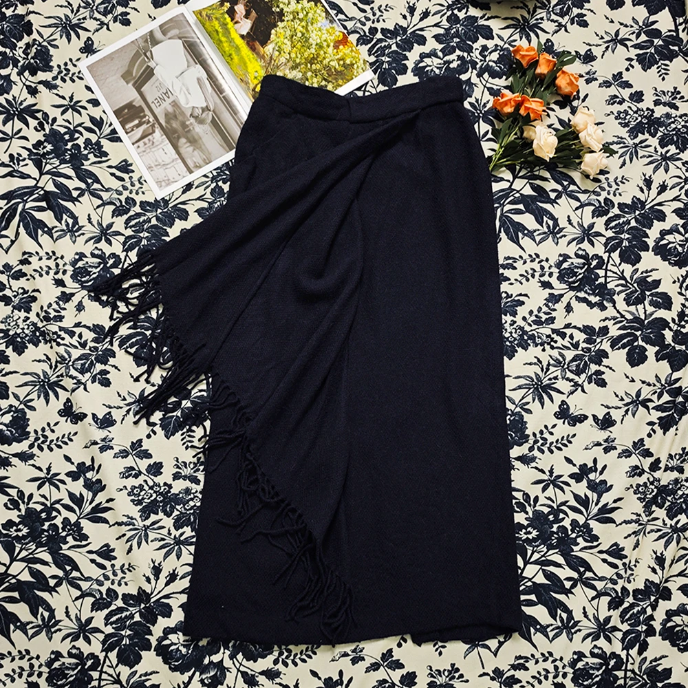 D-085-100古着vintage秋冬半裙复古显瘦休闲百搭不规则时尚女毛呢