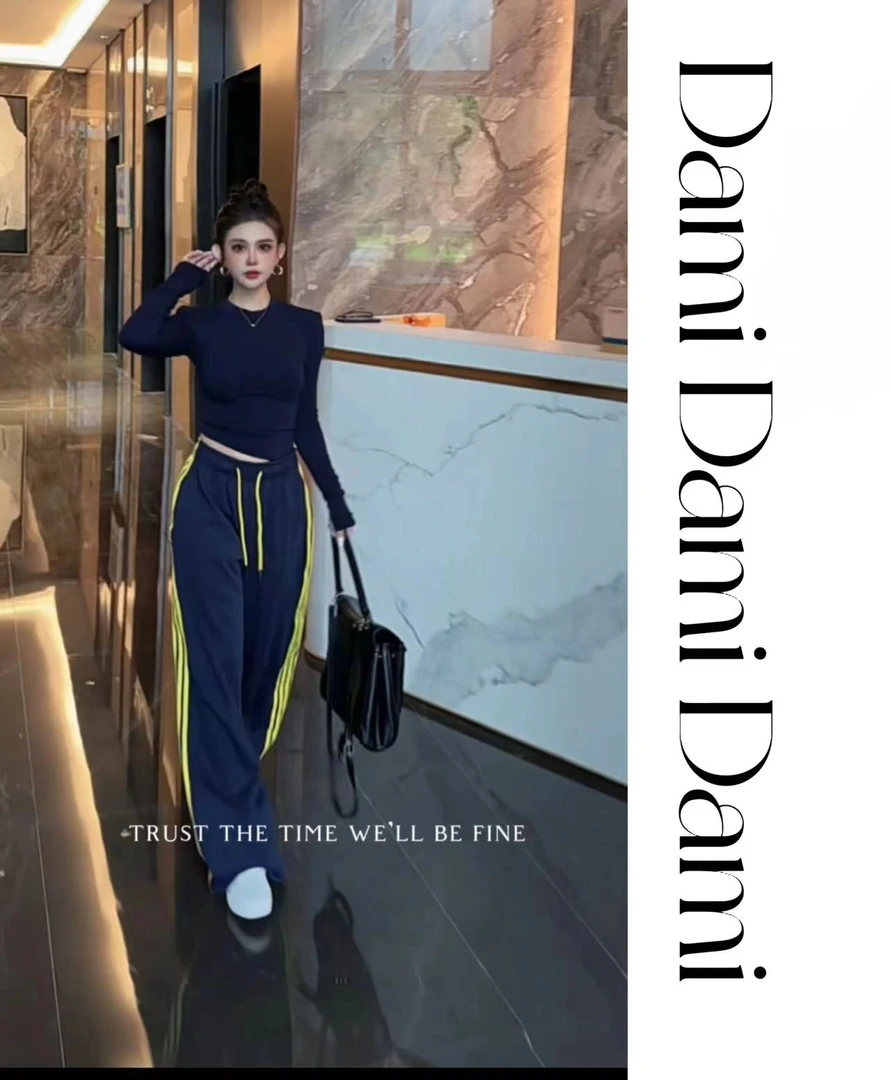 Dami【极简】美式条纹裤韩版百搭垂感舒服女春秋季宽松高腰休闲直筒