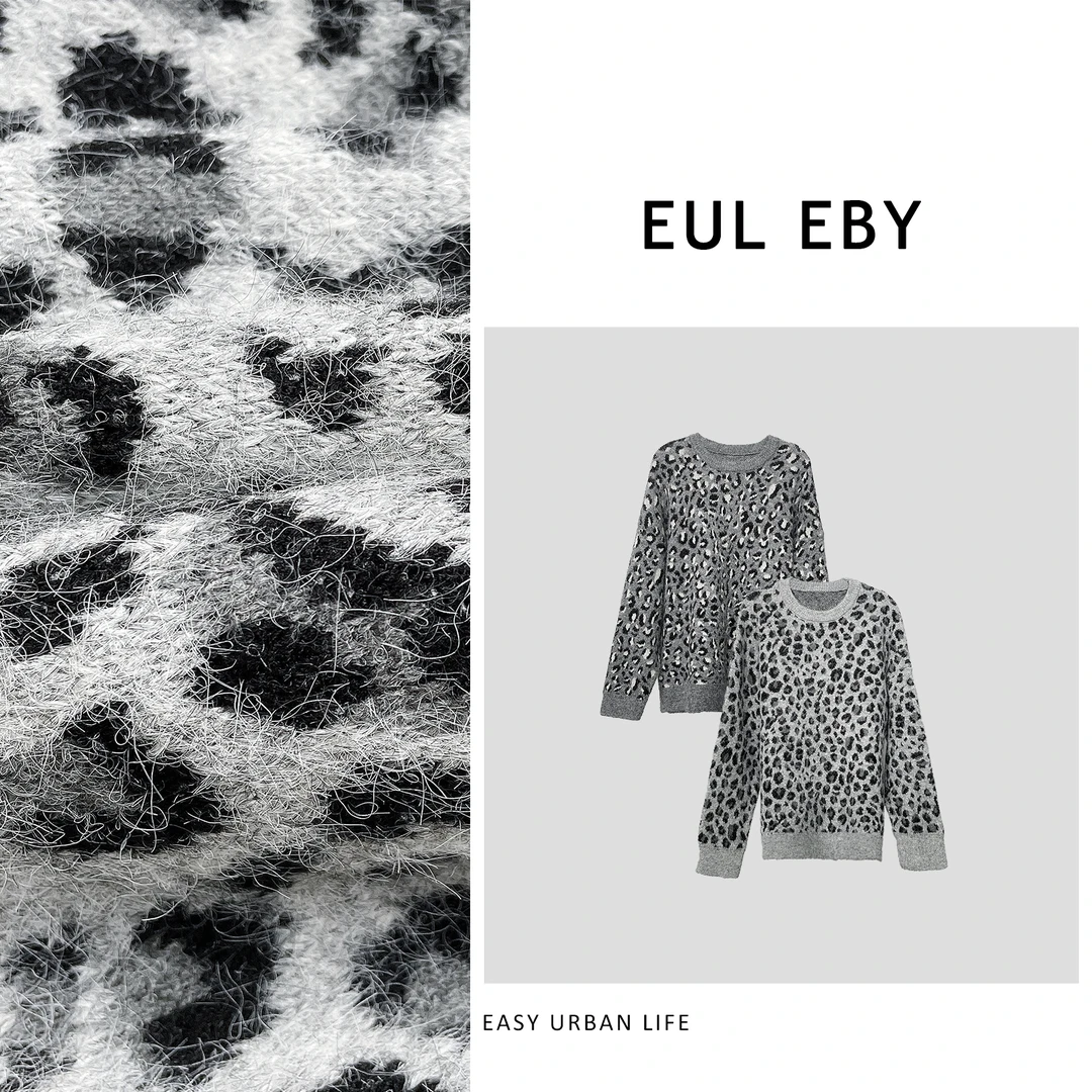 【清】豹纹宽松时尚套头针织毛衣241795#