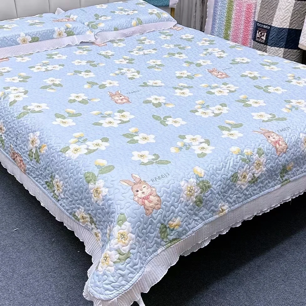 水洗棉花边床盖公主风雪纺蕾丝花边一年四季通用床盖直播床单