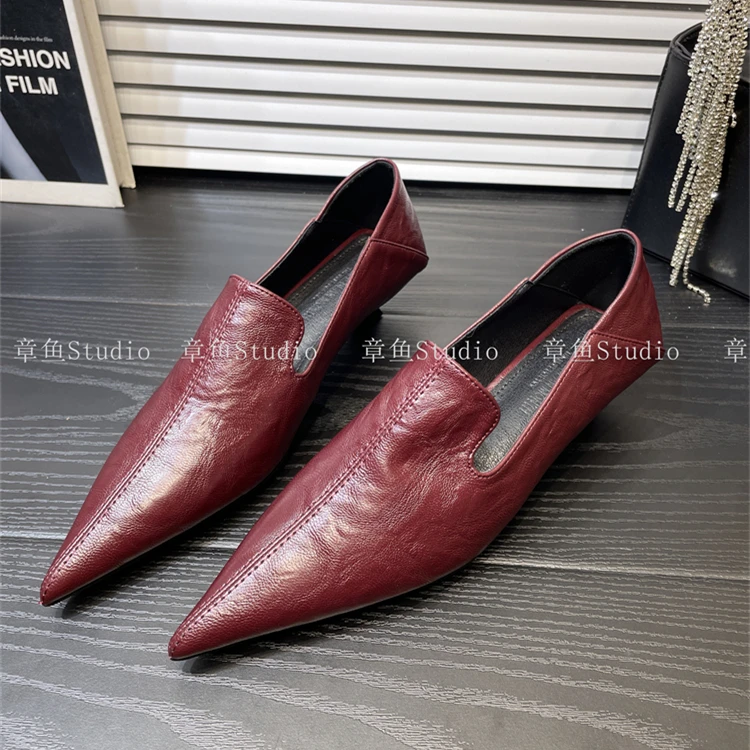 软软巨舒服~法式复古通勤猫跟尖头深口单鞋女细跟OL小皮鞋奶奶鞋