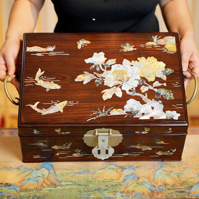 【大正製器】大红酸枝交趾黄檀 酸枝木 满嵌螺钿富贵吉祥40*29.8*17