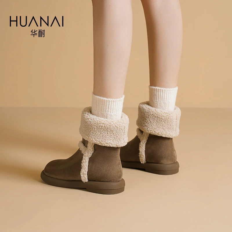 华耐雪地靴女款爆款2025新款冬保暖加绒棉鞋中筒两穿毛毛鞋短靴女