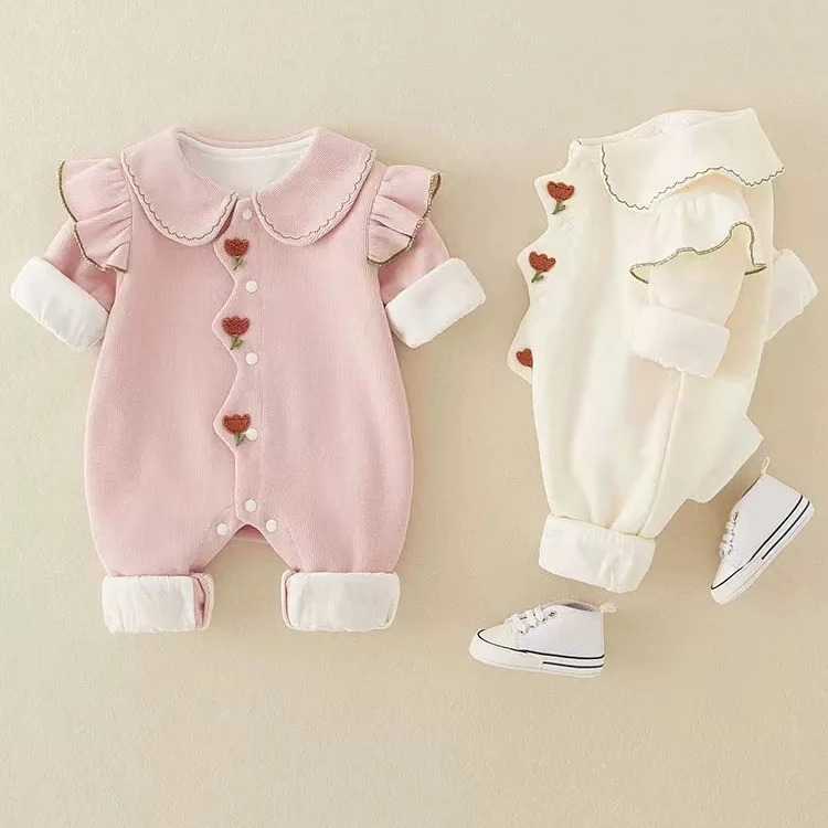 【郁金香】婴儿衣服秋超萌可爱双层长袖女宝宝秋季爬服外出春秋装