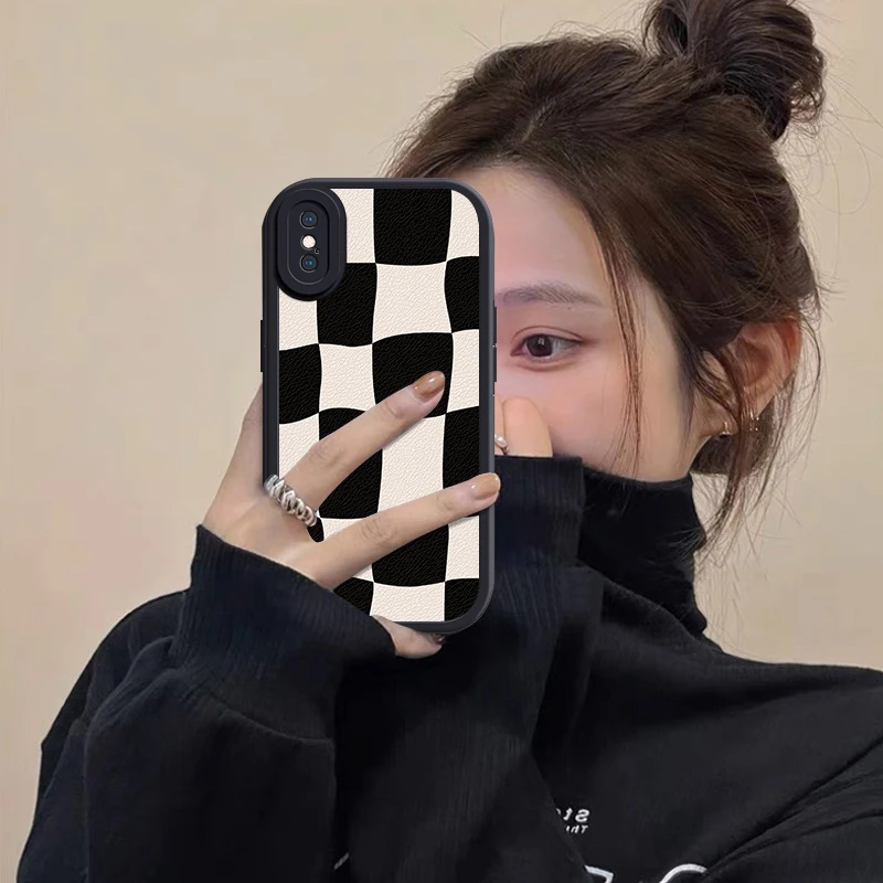 苹果XSMax手机壳不规则格子iPhone网红新爆款高级感小羊皮软壳潮