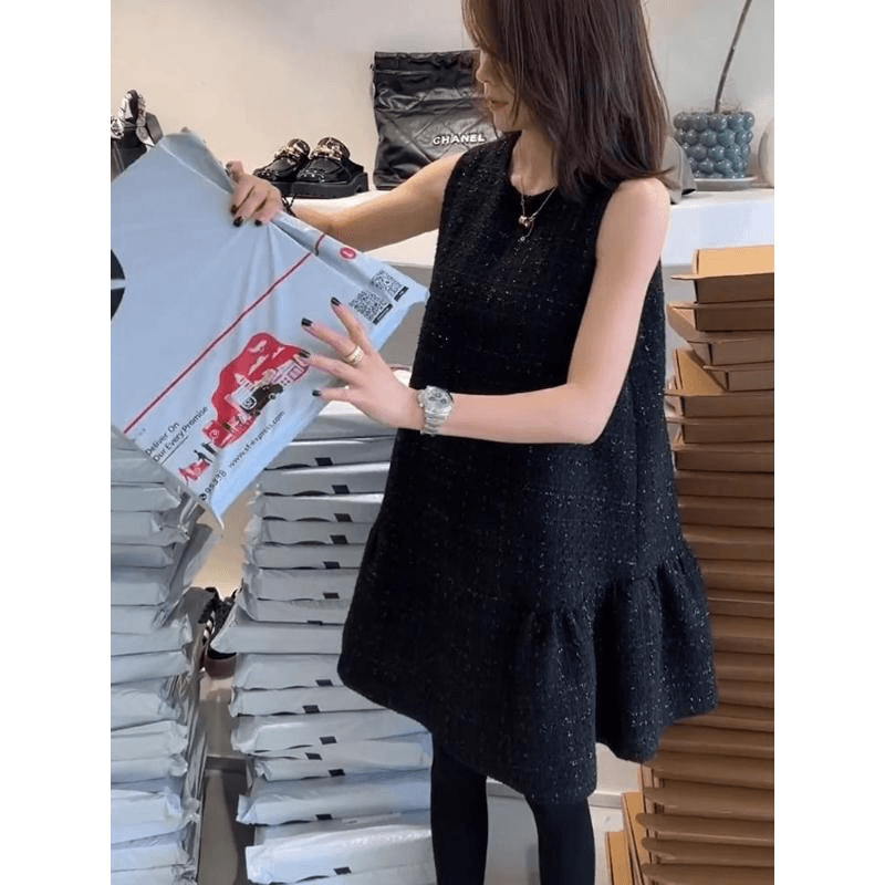 秋冬款气质小香风毛呢背心裙法式时尚连衣裙女2023秋季新款欧货名