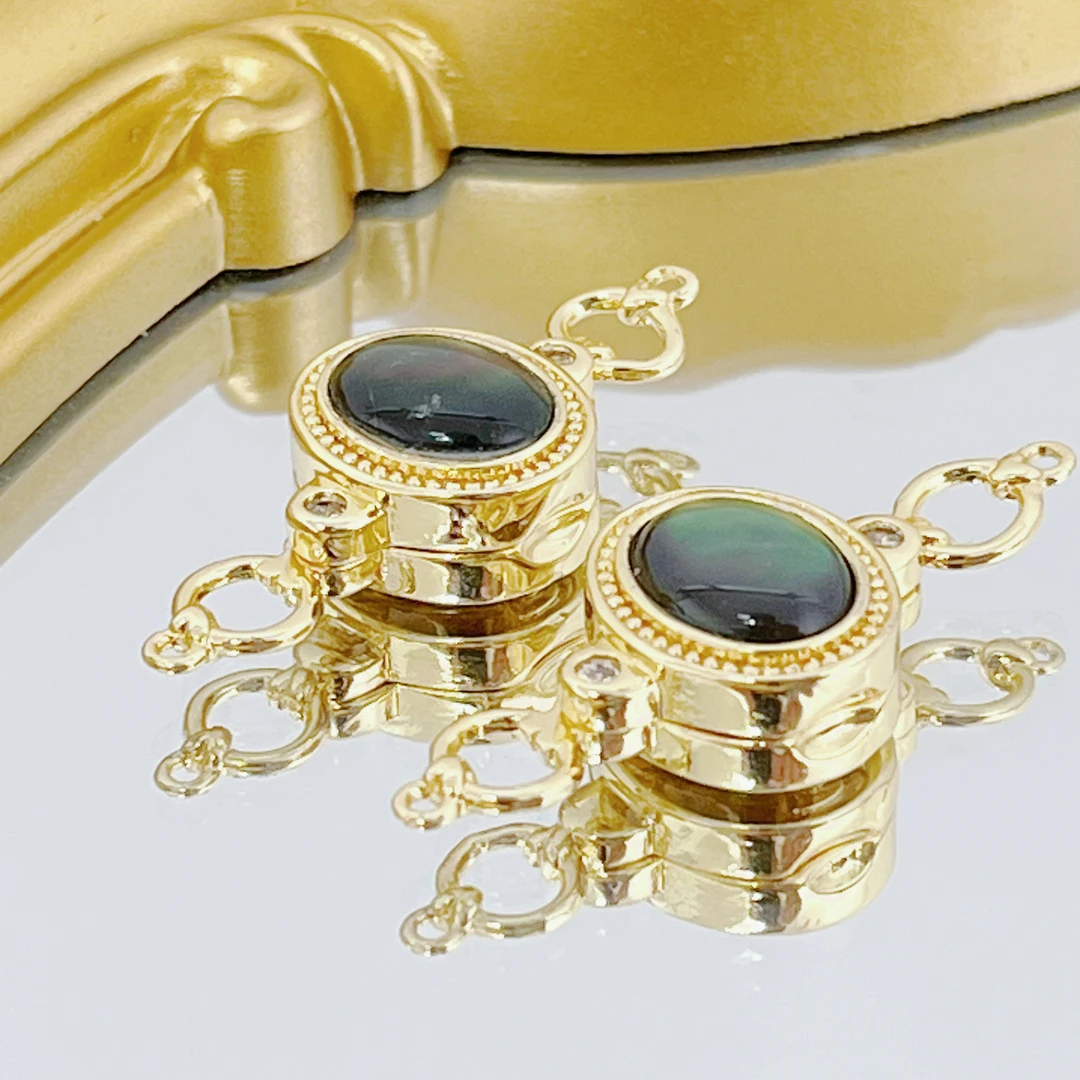 左夕M3765【1个金底黑贝黛尔磁吸扣】铜镀金DIY高保色配件