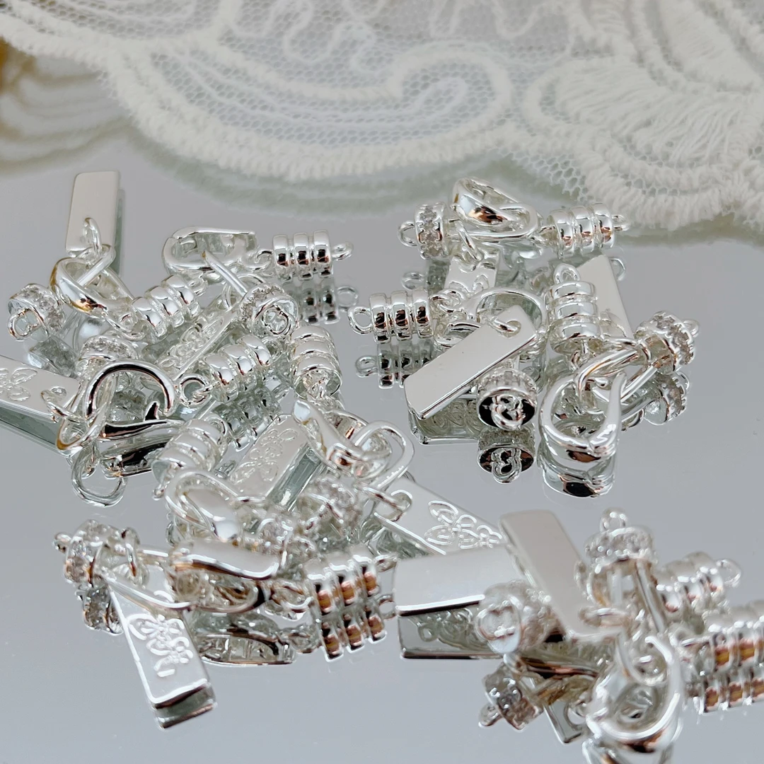 左夕M2905【4个银底蝴蝶牌按扣】高保色铜镀金银DIY配饰