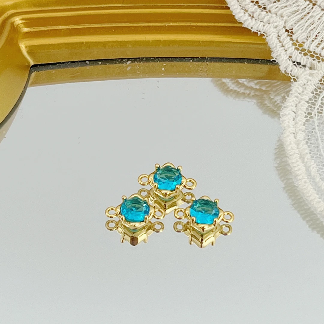 左夕M4715【3个金底海蓝色星轴双吊】铜镀金保色DIY配件