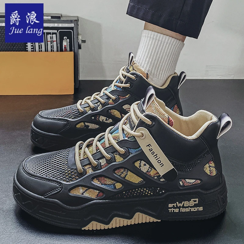 高帮帆布男鞋春季潮流百搭休闲板鞋子男款运动厚底高帮休闲鞋潮鞋