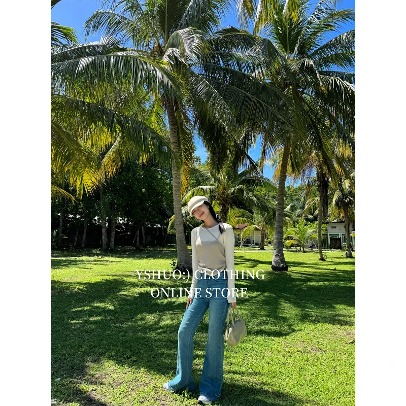 YSHUO【晨雾漫漫】早春新款纯色圆领上衣吊带套装 24018