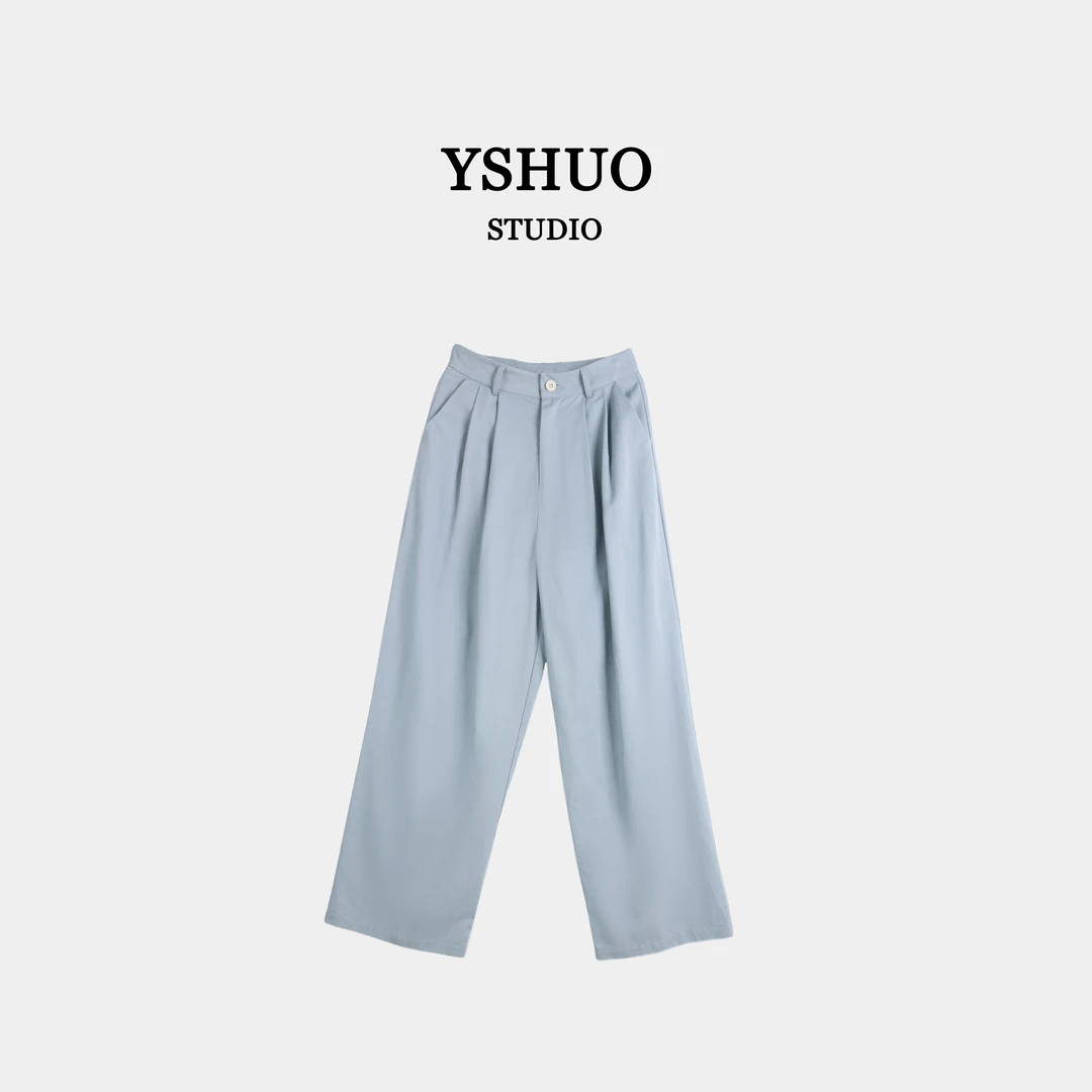 【回归舒适】 韩系气质高腰简约百搭纯色压褶阔腿长裤  6579