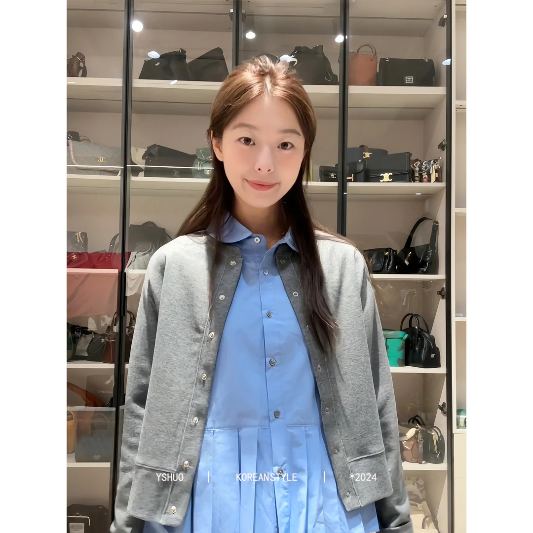 【独立宣言】韩系秋季简约高级纯色单排扣圆领卫衣开衫 9190