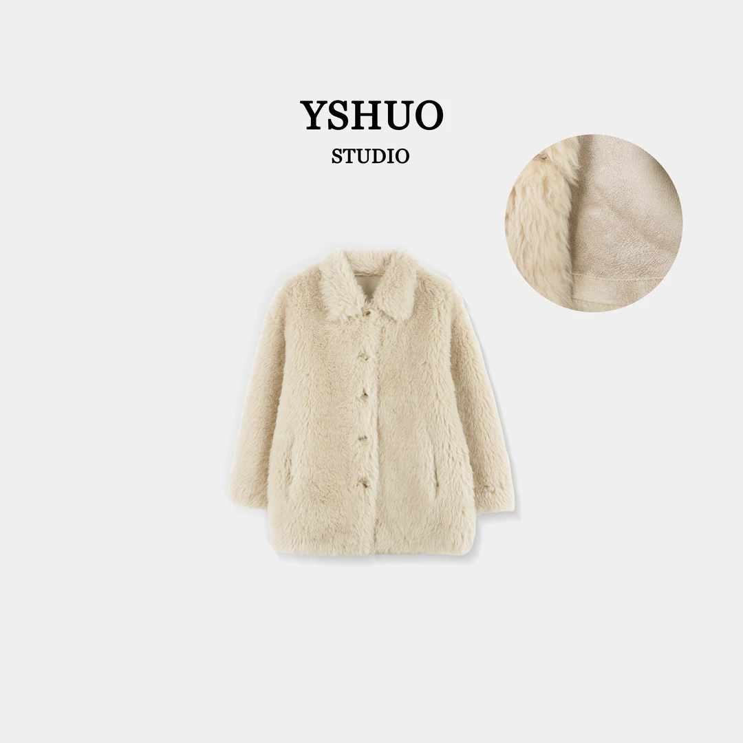 YSHUO【冬日热奶茶】冬款轻奢高级感翻领一排扣加厚真毛外套 99005