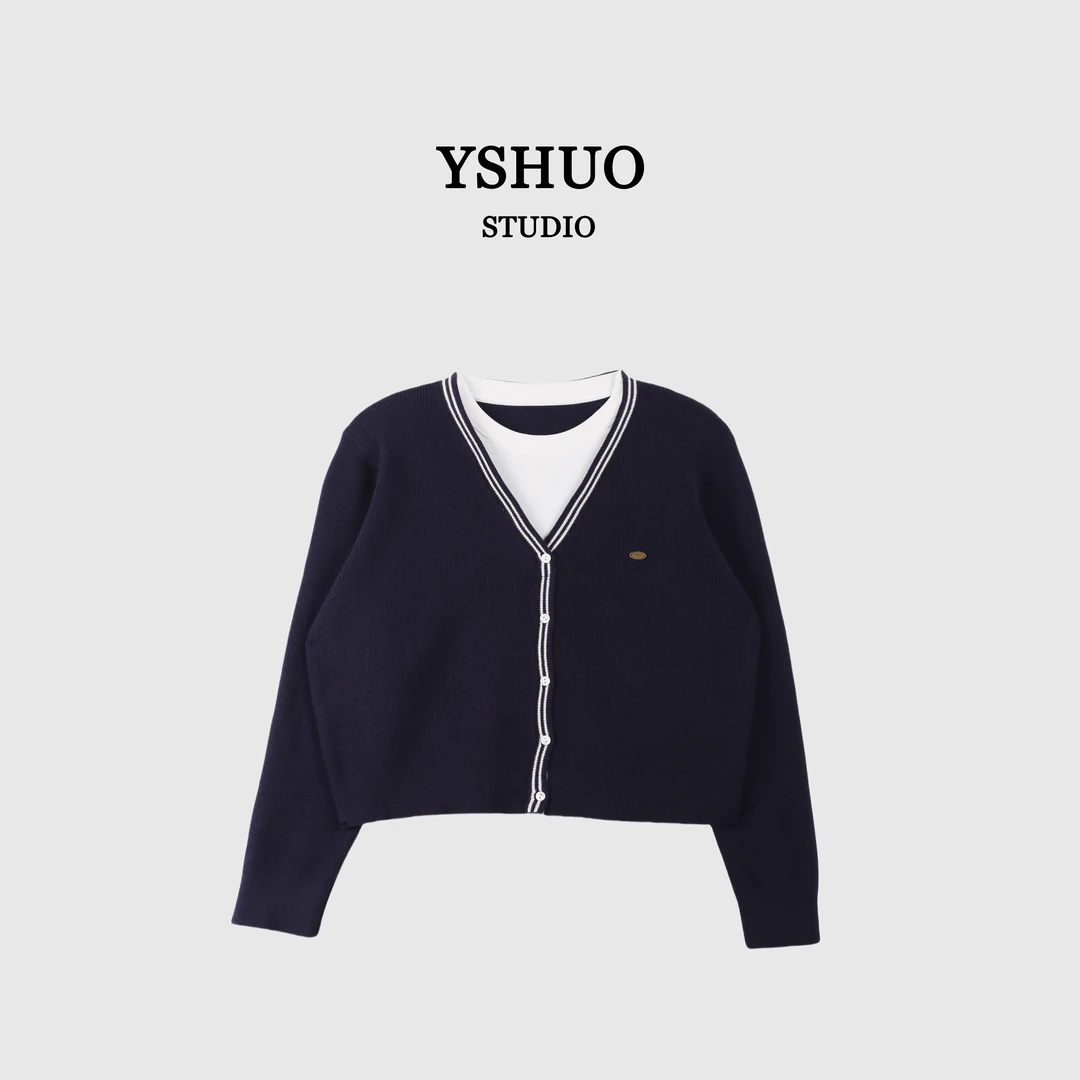 【意式学院】设计感舒适拼接高级百搭假两件上衣 24775