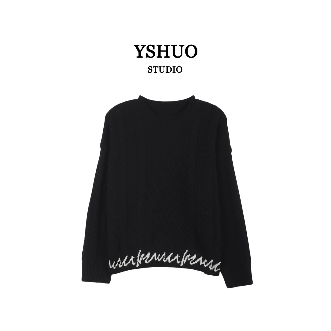 YSHUO【红红推荐】撞色字母小众宽松潮流套头毛衣 592276