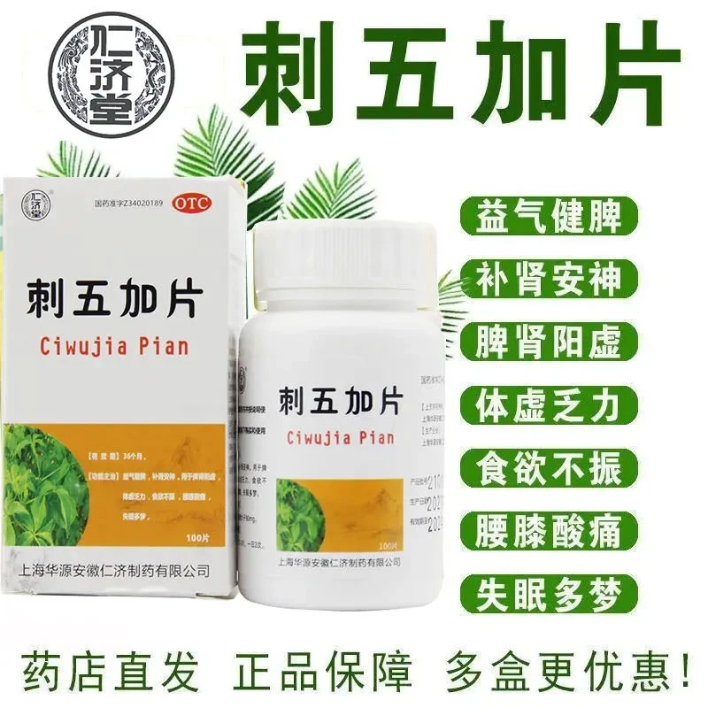 仁济堂刺五加片100片益气健脾补肾安神用于脾肾阳虚体虚乏力食欲不振腰膝酸痛失眠多梦