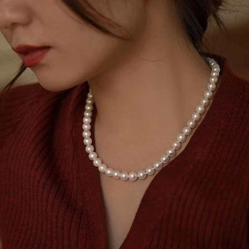 MANDIE/曼蝶 合金项链 天然淡水无核8mm经典素圈项气质百搭
