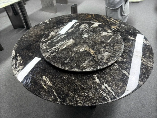 天然高端奢石璀璨星河圆形带小转盘餐桌轻奢简约现代欧式家居客厅