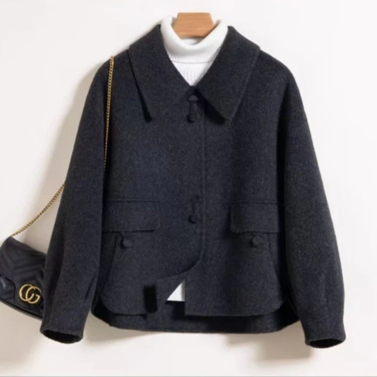 俞兆林气质妈妈装高端羊毛双面呢外套中年女中老年人时尚呢子大衣