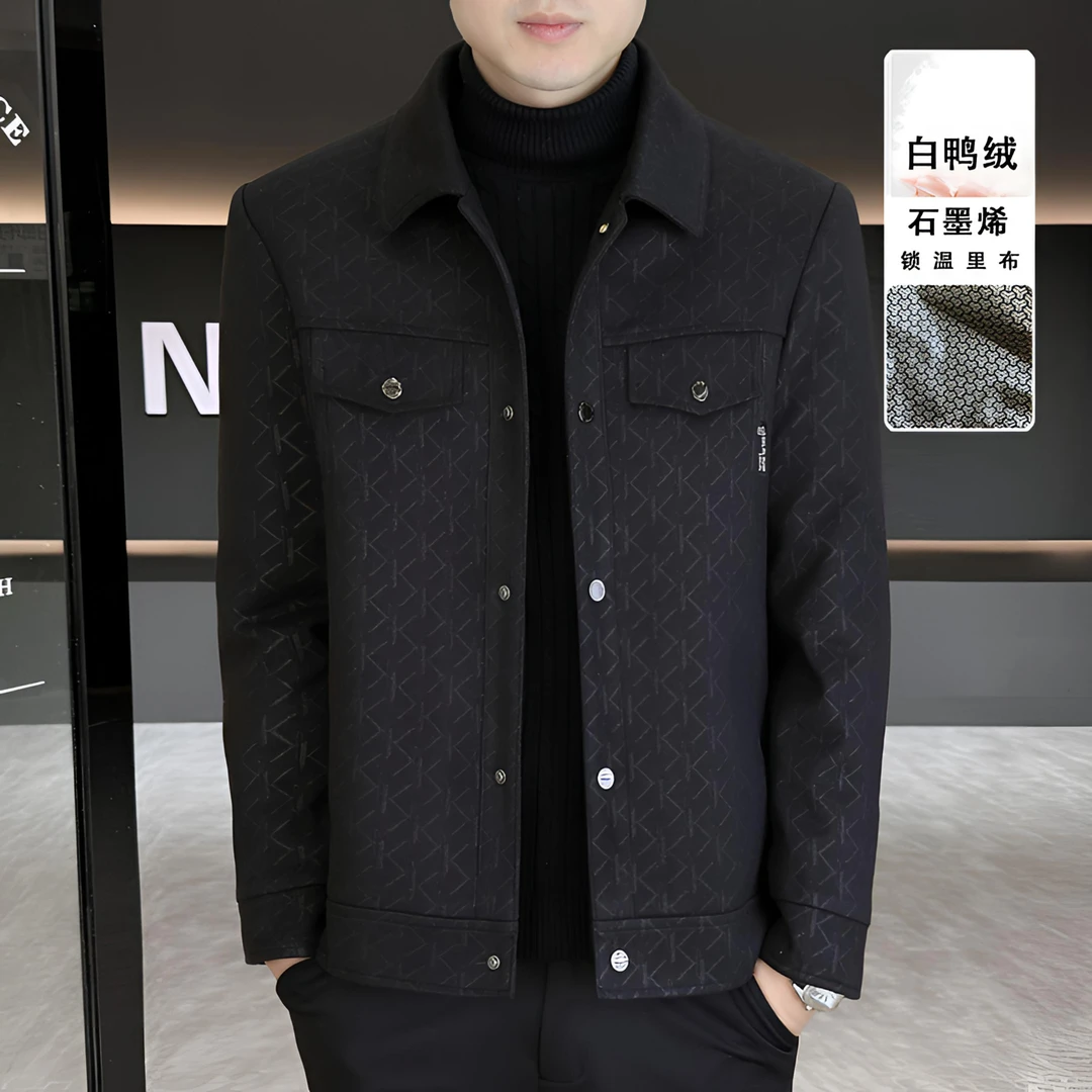 冬季男士羽绒夹克外套翻领短款时尚休闲保暖商务上衣白鸭绒外套男